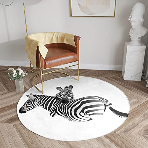 Chickwin Wohnzimmer Teppich Rund, Tier Muster Rutschfester Teppich Moderne Flanell Flauschig Weich Groß Teppiche Fußmatte für Schlafzimmer Küche Dekoration (Durchmesser 80cm,Schwarzes Zebra) von Chickwin