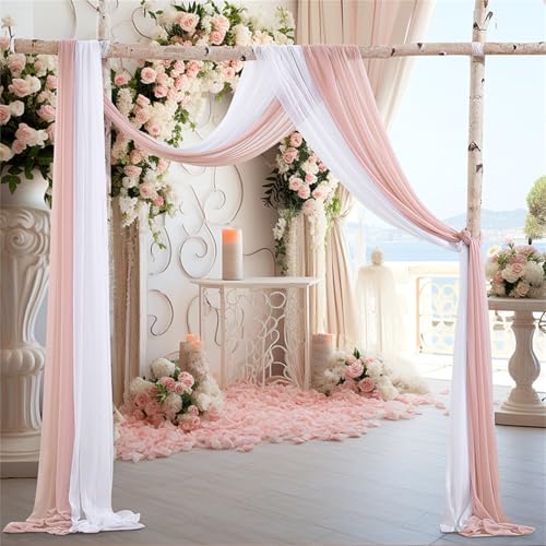 Chickwin Zweifarbig Hochzeit Vorhang Hochzeitsbogen, Chiffon Tüll Querbehang, 2PC Himmelbett Vorhänge,Stoff Transparent Voile Dekoration für Fotohintergrund Hochzeitsdeko (Weiß + Koralle,70x600cm) Chickwin Zweifarbig Hochzeit Vorhang Hochzeitsbogen, Chiffon Tüll Querbehang, 2PC Himmelbett Vorhänge,Stoff Transparent Voile Dekoration für Fotohintergrund Hochzeitsdeko (Weiß + Koralle,70x600cm) von Chickwin