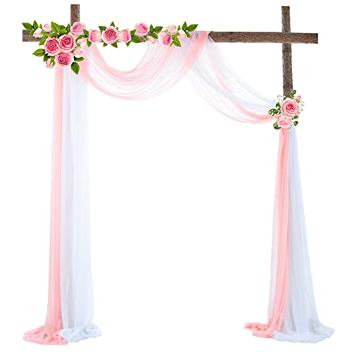 Chickwin Zweifarbig Hochzeit Vorhang Hochzeitsbogen, Chiffon Tüll Querbehang, 2PC Himmelbett Vorhänge,Stoff Transparent Voile Dekoration für Fotohintergrund Hochzeitsdeko (Weiß + Hellrosa,70x550cm) Chickwin Zweifarbig Hochzeit Vorhang Hochzeitsbogen, Chiffon Tüll Querbehang, 2PC Himmelbett Vorhänge,Stoff Transparent Voile Dekoration für Fotohintergrund Hochzeitsdeko (Weiß + Hellrosa,70x550cm) von Chickwin