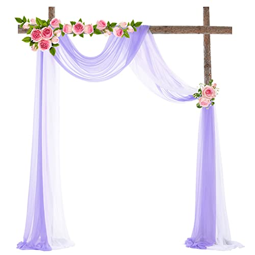Chickwin Zweifarbig Hochzeit Vorhang Hochzeitsbogen,Chiffon Tüll Querbehang,2PC Himmelbett Vorhänge,Stoff Transparent Voile Dekoration für Fotohintergrund Hochzeitsdeko (Weiß + Lila,70x300cm) von Chickwin