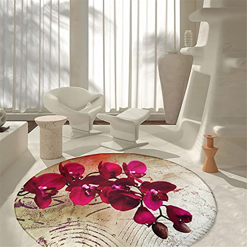 Chickwin rutschfeste Teppich Rund, 3D Blumen Muster Teppich für Wohnzimmer Moderne Flauschig Weich Teppiche Fußmatte für Schlafzimmer Kinderzimmer Küche (Phalaenopsis,Durchmesser 40cm) von Chickwin