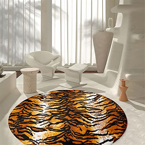 Chickwin rutschfeste Teppich Rund, 3D Tiger Muster Teppich für Wohnzimmer Moderne Flanell Flauschig Weich Teppiche Fußmatte für Schlafzimmer Kinderzimmer Küche (Durchmesser 80cm,Tiger-Muster) von Chickwin