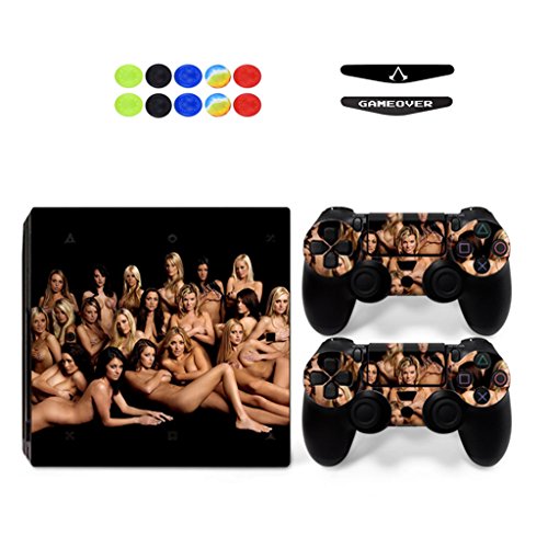 Skin for PS4 Pro, Chickwin Skin Design Folie Aufkleber Sticker schützende Haut Schale für Sony Playstation 4 Pro Konsole und 2 Dualshock Controller+ 10 pc Silikon Thumb Grips + 2pc zufällig Light Bar (Sexy Mädchen) von Chickwin