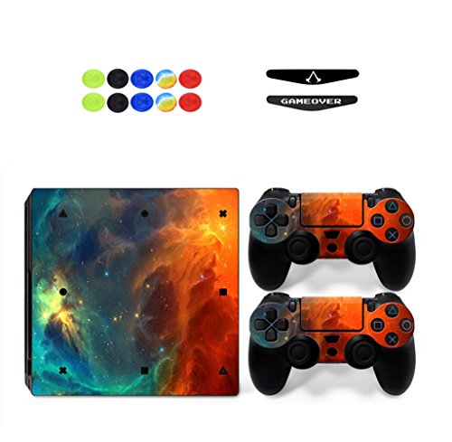 Skin for PS4 Pro, Chickwin Skin Design Folie Aufkleber Sticker schützende Haut Schale für Sony Playstation 4 Pro Konsole und 2 Dualshock Controller+ 10 pc Silikon Thumb Grips + 2pc zufällig Light Bar (Sternenklar Orange) Skin for PS4 Pro, Chickwin Skin Design Folie Aufkleber Sticker schützende Haut Schale für Sony Playstation 4 Pro Konsole und 2 Dualshock Controller+ 10 pc Silikon Thumb Grips + 2pc zufällig Light Bar (Sternenklar Orange) von Chickwin