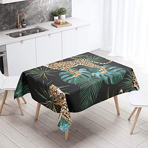 Tischdecke Abwaschbar, Chickw1 Tropenwald 3D Muster Wasserdicht Polyester Rechteckig Fleckschutz Ölfest Abwaschbar Pflegeleicht Mehrzweck Gartentischdecke (Leopard,140x140cm) von Chickwin