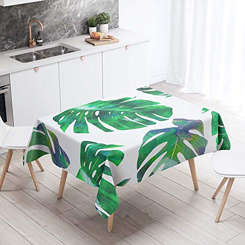 Tischdecke Abwaschbar, Chickw1 Wasserdicht Polyester Rechteckig Fleckschutz Ölfest Abwaschbar Pflegeleicht Mehrzweck Gartentischdecke 3D Tropische Blätter Muster (Blatt,100x140cm) von Chickwin