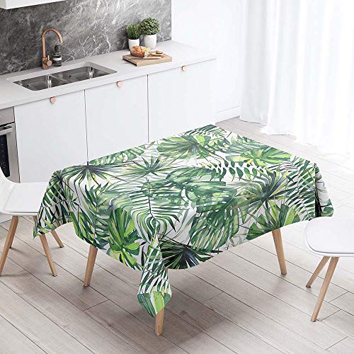 Tischdecke Abwaschbar, Chickwin Wasserdicht Polyester Rechteckig Fleckschutz Ölfest Abwaschbar Pflegeleicht Mehrzweck Gartentischdecke 3D Tropische Blätter Muster (Palmenblätter,140x180cm) von Chickwin