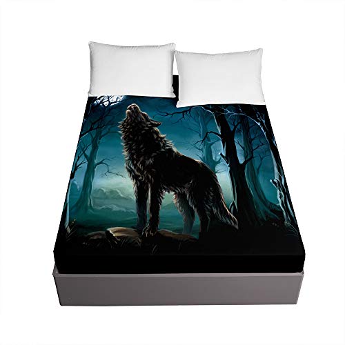 Chickwin Wolf Druck Spannbetttuch für Boxspringbett, Weiche Spannbettlaken Rutschfestem Mikrofaser Matratzenschoner bis 30cm Hohe für Matratzen in Vielen Größen (Seltsamer Wald,180x200x30cm) von Chickwin