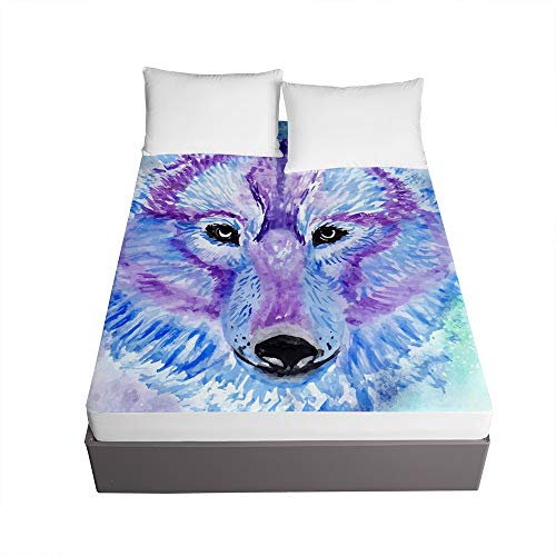 Chickwin Wolf Druck Spannbetttuch für Boxspringbett, Weiche Spannbettlaken Rutschfestem Mikrofaser Matratzenschoner bis 30cm Hohe für Matratzen in Vielen Größen (Tie Dye Wolf,160x200x30cm) von Chickwin