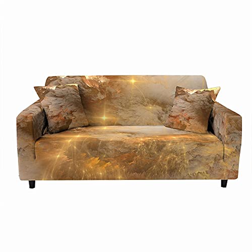 3D Abstrakt Wolke Drucken Sofa Überwürfe Sofabezug Mit Armlehnen, Chickwin 1/2/3/4 Sitzer Färben Elastisch Polyester Weich Abwaschbar Couch Sofaüberwurf (Gelbes Gold,3 Sitzer) von Chickwing