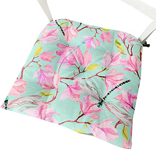 Blumen Stuhlkissen mit Bändern 2er Set, Chickw1 Sitzkissen Gefüllt Dekokissen Zierkissen Gartenkissen für Gartenstuhl, Küche oder Esszimmerstuhl Indoor und Outdoor (40x40cm,Grün Elegant) von Chickwing