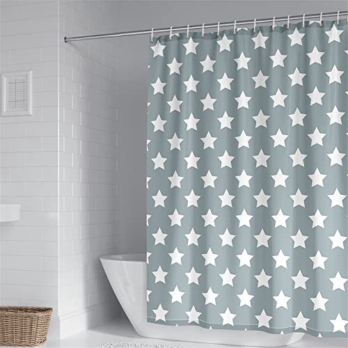 Chickw1 Duschvorhang Wasserdicht Antischimmel, 3D Geometrisch Drucken Duschvorhänge Polyester Bad Vorhang Waschbar Badewanne Vorhang mit 12 Duschvorhangringe (Weiße Sterne,150x180cm) von Chickwing