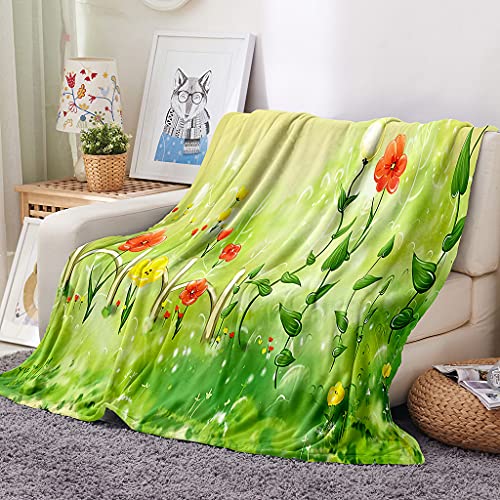 Chickw1 Flanelldecke Kuscheldecke, Blumen Super Soft Weiche Wohndecke Warm Flauschige Decke TV-Decke Mikrofaserdecke Sofadecke oder Bettüberwurf Tagesdecke (Grüne Natur,180x240cm) von Chickwing
