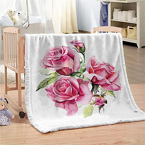 Chickw1 Kuscheldecke Flanell, 3D Blume Drucken Flanelldecke Wohndecke Weiche Warm Decke Flauschige TV-Decke Mikrofaserdecke Bettüberwurf Tagesdecke Sofadecke (Rosen-Blume,160x200cm) von Chickwing