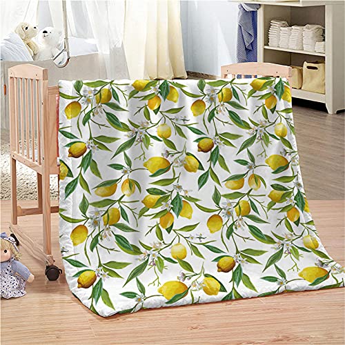 Chickw1 Kuscheldecke Flanell, 3D Frucht Drucken Flanelldecke Wohndecke Warm Decke Flauschige TV-Decke Mikrofaserdecke Bettüberwurf Tagesdecke Sofadecke (180x240cm,Gelbe Zitrone) von Chickwing