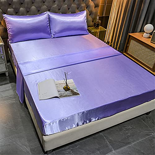 Chickw1 Satin Seide Spannbetttuch, Einfarbig Spannbetttuch Boxspringbett, 100% Polyester Weiche Spannbettlaken Matratzenschoner für Bettw Sche, Steghöhe bis 36-40cm (Lila,198x203x40cm) von Chickwing
