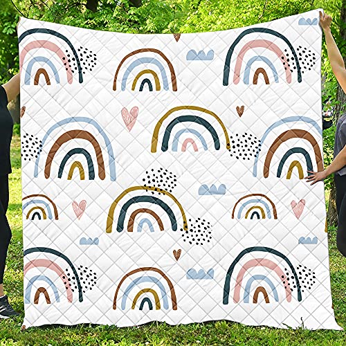 Chickw1 Tagesdecke Bettüberwurf Gesteppt, 3D Regenbogen Mikrofaser Tagesdecke Schlafzimmer Steppdecke Decke Überwurf Wohnzimmer Sofaüberwurf für Einzelbett Doppelbett (Weiß,180x200cm) von Chickwing