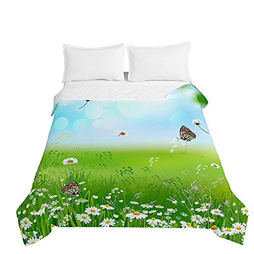 Chickw1 Tagesdecken Bettüberwurf, 3D Gänseblümchen Drucken Sommer Tagesdecke mit Prägemuster Wohndecke aus Mikrofaser Bettdecke für Einzelbett Doppelbett oder Kinder (Schmetterling,150x200cm) von Chickwing