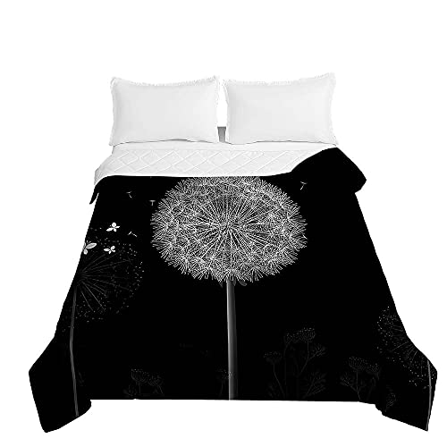 Chickw1 Tagesdecken Bettüberwurf, 3D Löwenzahn Drucken Sommer Tagesdecke mit Prägemuster Wohndecke aus Mikrofaser Bettdecke für Einzelbett Doppelbett oder Kinder (Schwarz,130x150cm) von Chickwing