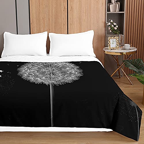 Chickw1 Tagesdecken Bettüberwurf, 3D Löwenzahn Drucken Sommer Tagesdecke mit Prägemuster Wohndecke aus Mikrofaser Bettdecke für Einzelbett Doppelbett oder Kinder (Schwarzer Löwenzahn,150x200cm) von Chickwing