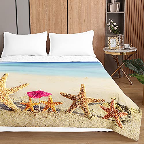 Chickw1 Tagesdecken Bettüberwurf, 3D Meer Drucken Sommer Tagesdecke mit Prägemuster Wohndecke aus Mikrofaser Bettdecke für Einzelbett Doppelbett oder Kinder (Süßer Seestern,180x220cm) von Chickwing