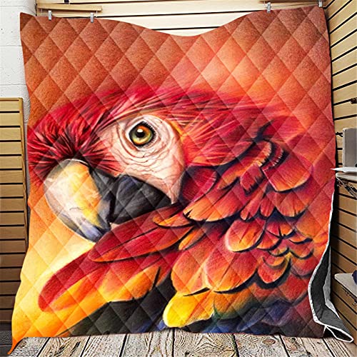 Chickw1 Tagesdecken Bettüberwurf, 3D Papagei Vogel Drucken Tagesdecke Kuscheldecke Sommer Bettüberwürfe Wohndecke Mikrofaser Bettdecke für Einzelbett Doppelbett (rote Feder,226x280cm) von Chickwing