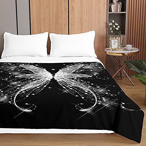 Chickw1 Tagesdecken Bettüberwurf, 3D Schmetterling Drucken Sommer Tagesdecke mit Prägemuster Wohndecke aus Mikrofaser Bettdecke für Einzelbett Doppelbett oder Kinder (Schwarz,220x240cm) von Chickwing