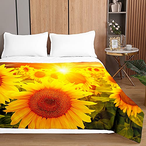 Chickw1 Tagesdecken Bettüberwurf, 3D Sonnenblume Drucken Sommer Tagesdecke mit Prägemuster Wohndecke aus Mikrofaser Bettdecke für Einzelbett Doppelbett oder Kinder (Sonnenlicht,130x150cm) von Chickwing