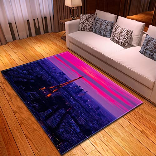 Chickw1 Teppich Groß Wohnzimmer, 3D Eiffelturm Drucken Moderne Weiche Flanell Antirutschunterlage Fläche Teppiche für Kinderzimmer Schlafzimmer Outdoor Küche (Sonnenuntergang,80x120cm) von Chickwing
