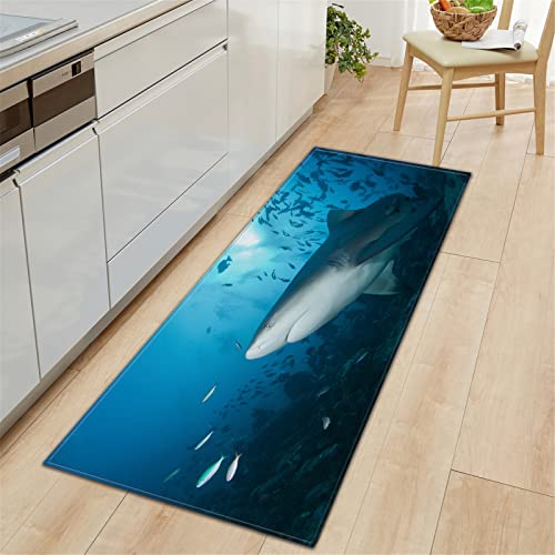 Chickw1 Teppich Wohnzimmer Lang, 3D Hai Drucken Moderne Flauschig Flanell Antirutschunterlage Fläche Teppiche für Kinderzimmer Schlafzimmer Outdoor Küche (Meerestiere,60x180cm) von Chickwing