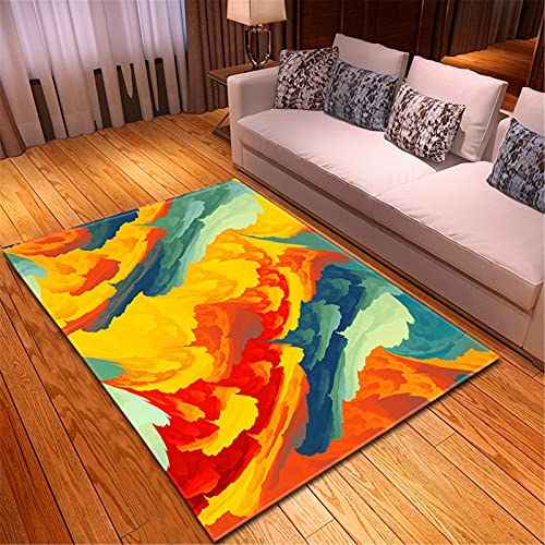 Chickw1 Teppich Wohnzimmer Moderne 3D Farb Muster, Weiche Flauschig Antirutschunterlage Kurzflor Fläche Teppiche für Kinderzimmer Schlafzimmer Outdoor Küche (Orange Sonnenuntergang,100x200cm) von Chickwing