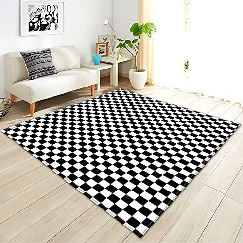 Chickw1 Teppich Wohnzimmer Moderne 3D Geometrie, Weiche Flauschig Antirutschunterlage Kurzflor Flanell Fläche Teppiche für Kinderzimmer Schlafzimmer Outdoor Küche (Schwarz kariert,120x180cm) von Chickwing