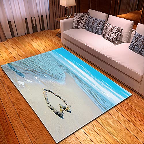Chickw1 Teppich Wohnzimmer Moderne 3D Liebe Muster, Weiche Flauschig Antirutschunterlage Kurzflor Fläche Teppiche für Kinderzimmer Schlafzimmer Outdoor Küche Schlafzimmer (Blauer Strand,60x90cm) von Chickwing