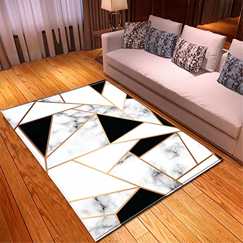 Chickw1 Teppich Wohnzimmer Moderne 3D Nordischer Muster, Weiche Flanell Teppich Antirutschunterlage Kurzflor Krabbelmatte für Kinderzimmer Schlafzimmer Outdoor (Schwarzer Marmor,100x200cm) von Chickwing