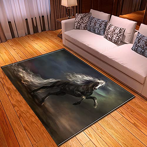 Chickw1 Teppich Wohnzimmer Moderne 3D Pferde Muster, Weiche Flanell Teppich Antirutschunterlage Kurzflor Krabbelmatte für Kinderzimmer Schlafzimmer Outdoor (Schwarze Wüste,80x120cm) von Chickwing