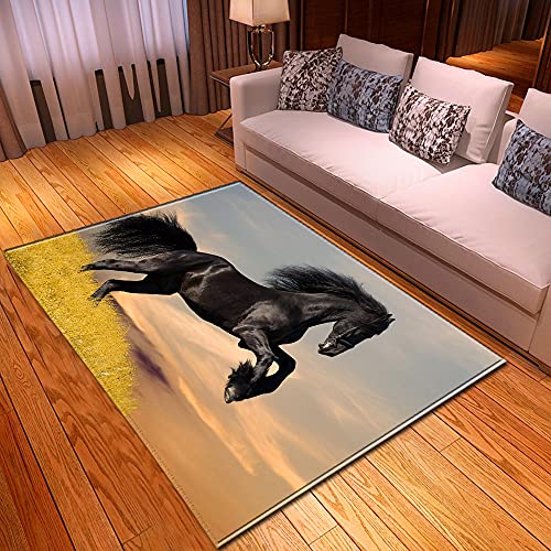 Chickw1 Teppich Wohnzimmer Moderne 3D Pferde Muster, Weiche Flanell Teppich Antirutschunterlage Kurzflor Krabbelmatte für Kinderzimmer Schlafzimmer Outdoor (Wiese Sonnenuntergang,60x180cm) von Chickwing