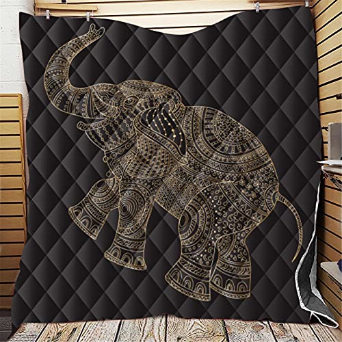 Chickwin Bettüberwurf Tagesdecke, 3D Elefant Drucken Tagesdecken Sommer Bettüberwürfe Wohndecke aus Mikrofaser Bettdecke für Einzelbett Doppelbett oder Kinder (Goldener Elefant,226x260cm) von Chickwing