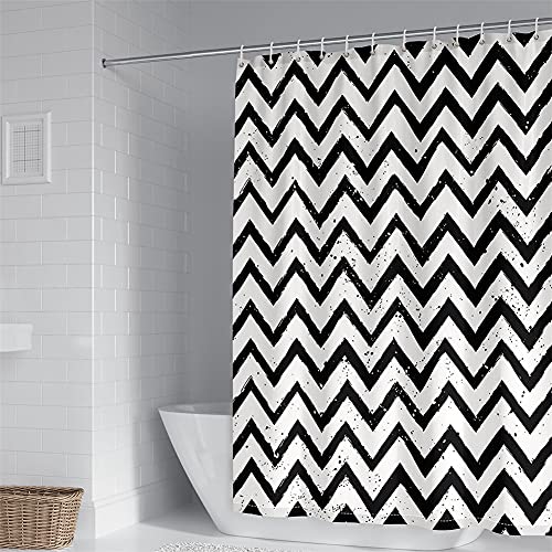 Chickwin Duschvorhänge Anti Schimmel, 3D Geometrie Motiv Duschvorhang Wasserdicht Waschbar Bad Vorhang Polyester Badewanne Vorhang mit 12 Duschvorhangringe (Chevron-Muster,130x180cm) von Chickwing