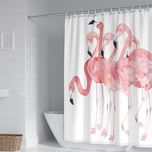 Chickwin Duschvorhang Wasserdicht Antischimmel, 3D Tier Drucken Duschvorhänge Polyester Bad Vorhang Waschbar Badewanne Vorhang mit 12 Duschvorhangringe (Rosa Flamingo,180x200cm) von Chickwing