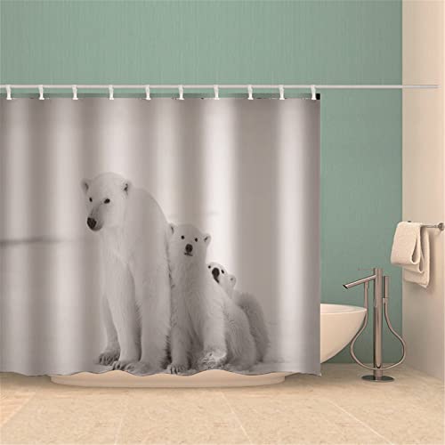 Chickwin Duschvorhang Wasserdicht Antischimmel, 3D Tier Drucken Duschvorhänge Polyester Bad Vorhang Waschbar Badewanne Vorhang mit 12 Duschvorhangringe (Weißer Eisbär,180x200cm) von Chickwing