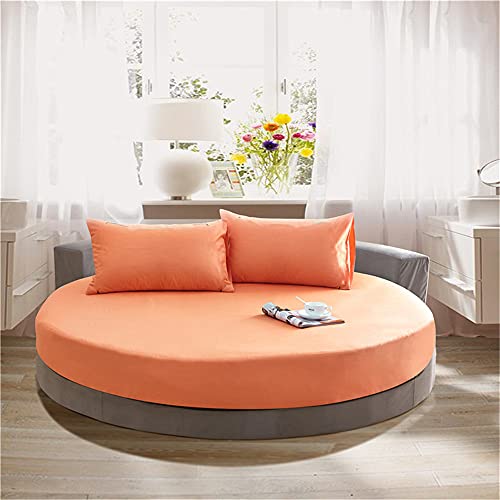 Chickwin Einfarbig Runde Spannbetttuch 100% Baumwolle, Spannbetttuch Boxspringbett, Weiche Spannbettlaken Matratzenschoner für Bettw Sche, Steghöhe bis 25cm-Ohne Kissenbezug (Orange,200cm) von Chickwing