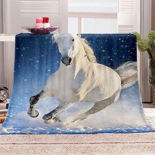 Chickwin Flanelldecke Kuscheldecke, 3D Pferd Super Soft Weiche Wohndecke Warm Flauschige Decke TV-Decke Mikrofaserdecke Sofadecke oder Bettüberwurf Tagesdecke (Schneeflocke,160x200cm) von Chickwing