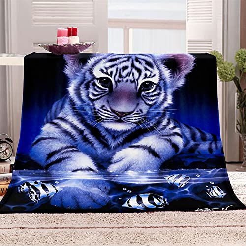 Chickwin Flanelldecke Kuscheldecke, 3D Tiger Super Soft Weiche Wohndecke Warm Flauschige Decke TV-Decke Mikrofaserdecke Sofadecke oder Bettüberwurf Tagesdecke (Blau,100x150cm) von Chickwing