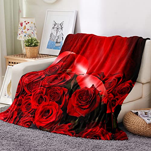 Chickwin Flanelldecke Kuscheldecke, Blumen Super Soft Weiche Wohndecke Warm Flauschige Decke TV-Decke Mikrofaserdecke Sofadecke oder Bettüberwurf Tagesdecke (Rote Rose,160x200cm) von Chickwing