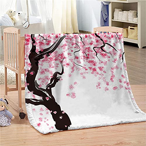 Chickwin Kuscheldecke Flanell, 3D Blume Drucken Flanelldecke Wohndecke Weiche Warm Decke Flauschige TV-Decke Mikrofaserdecke Bettüberwurf Tagesdecke Sofadecke (Rosa Kirschblüte,180x200cm) von Chickwing