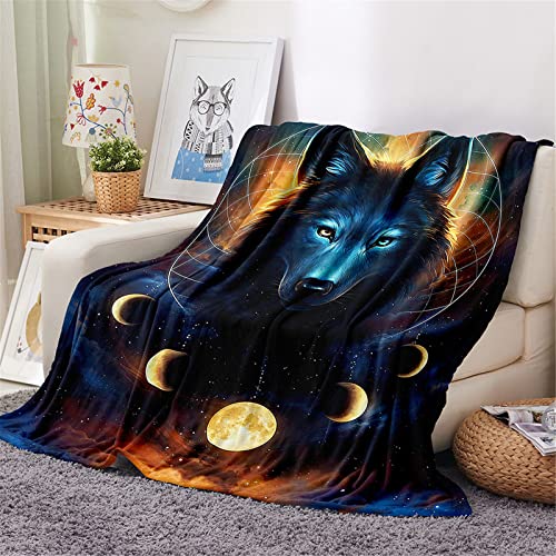 Chickwin Kuscheldecke Flanell, 3D Wolf Drucken Flanelldecke Wohndecke Warm Decke Flauschige TV-Decke Mikrofaserdecke Bettüberwurf Tagesdecke Sofadecke (Sternenhimmel,160x200cm) von Chickwing