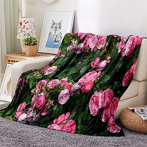 Chickwin Kuscheldecke Flauschige Flanelldecke, 3D Blumen Druck Wohndecke Weiche Warm Decke TV-Decke Mikrofaserdecke Sofadecke oder Bettüberwurf Tagesdecke Geschenk (Grünes Blatt Rose,180x200cm) von Chickwing