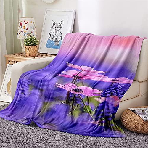 Chickwin Kuscheldecke Flauschige Flanelldecke, 3D Blumen Druck Wohndecke Weiche Warm Decke TV-Decke Mikrofaserdecke Sofadecke oder Bettüberwurf Tagesdecke Geschenk (Verträumter Flieder,150x180cm) von Chickwing