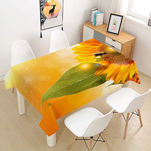 Chickwin Rechteckig Tischdecke Abwaschbar Wasserdicht aus Polyester Lotuseffekt Pflegeleicht Blume Pflanze Biene Bedruckte Tischtuch für Home Küche Garten (Sonnenblume 2,100x140cm) von Chickwing