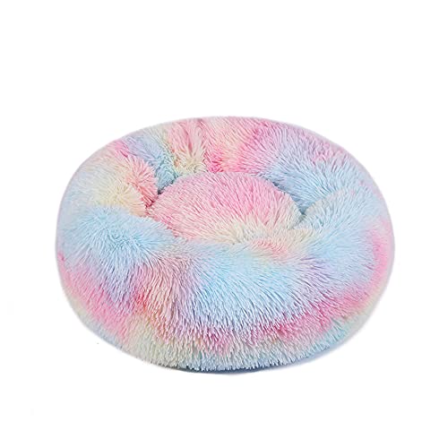 Chickwin Rund Hundebett für Hunde und Katzen, Warm Weich Katzenbett Donut Plüsches Bett, Waschbar rutschfest Base Haustierbett für Kleine, Mittelgroße und Große Hunde (Mehrfarbig,50CM) von Chickwing